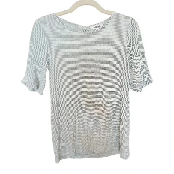 New Lauren Conrad Black & White Textured Knit Keyhole Back Ruffed Sleeve Blouse - Picture 1 of 4